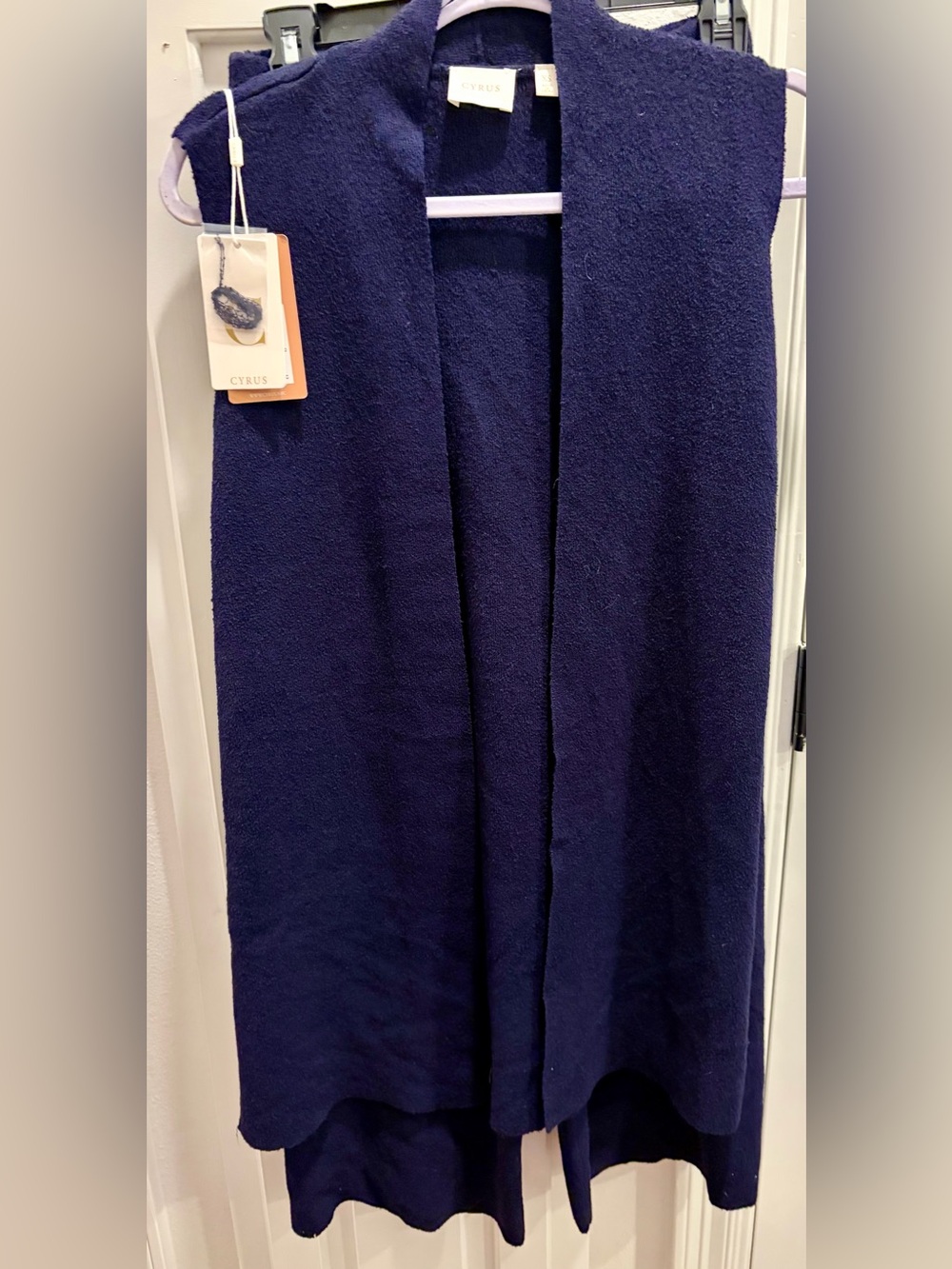 NWT CYRUS Navy High-Low Open-Front Knit Skirt Top and Matching Pants/Set